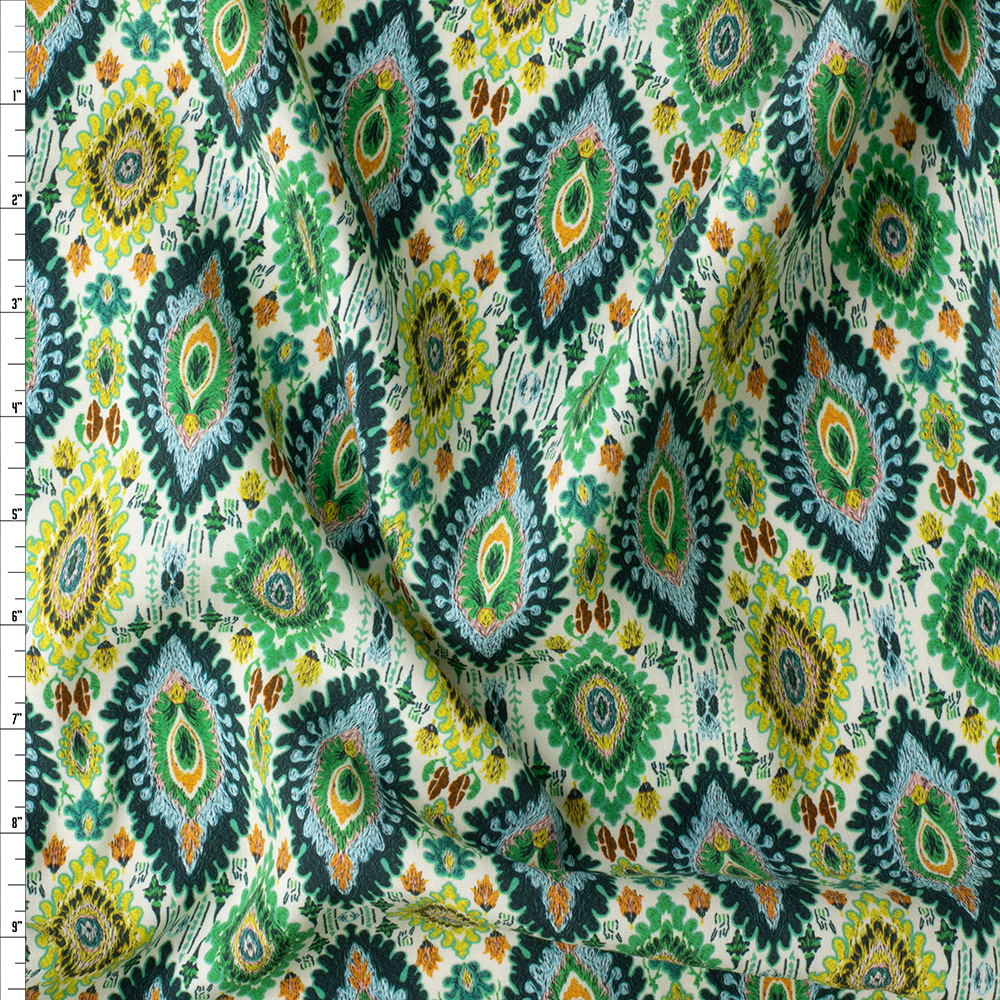 Spring Meadow Festival Diamond Ikat Rayon Challis #30332 Fabric By The Yard