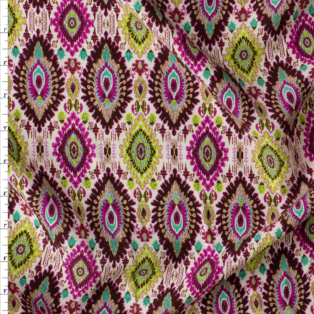 Garden Pink Festival Diamond Ikat Rayon Challis #30333 Fabric By The Yard