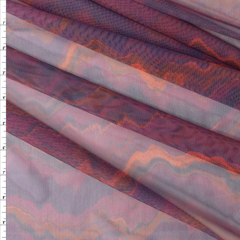 Plum and Wine Topo Abstract Power Mesh #30343 Fabric By The Yard