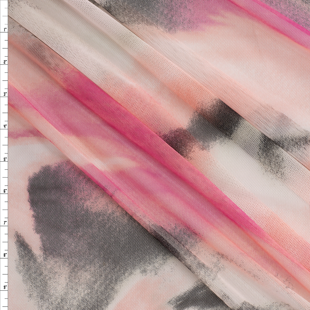 Coral and Charcoal Swirl Power Mesh #30344 Fabric By The Yard