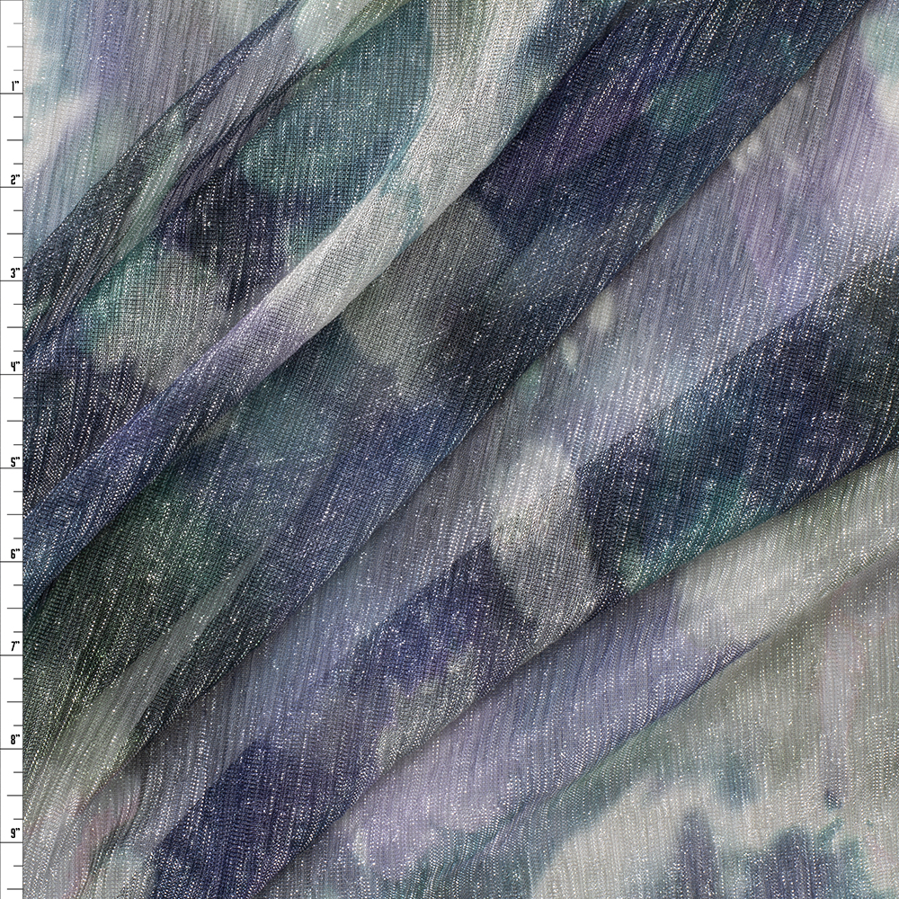 Navy, Sage, Tan, and Plum Abstract Sparkle Crinkle Mesh #30355 Fabric By The Yard