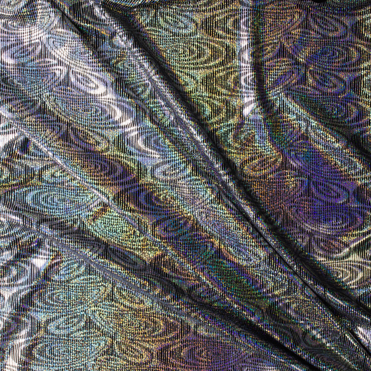 Silver Holographic Waving Loops Nylon/Spandex #30357 Fabric By The Yard - Wide shot