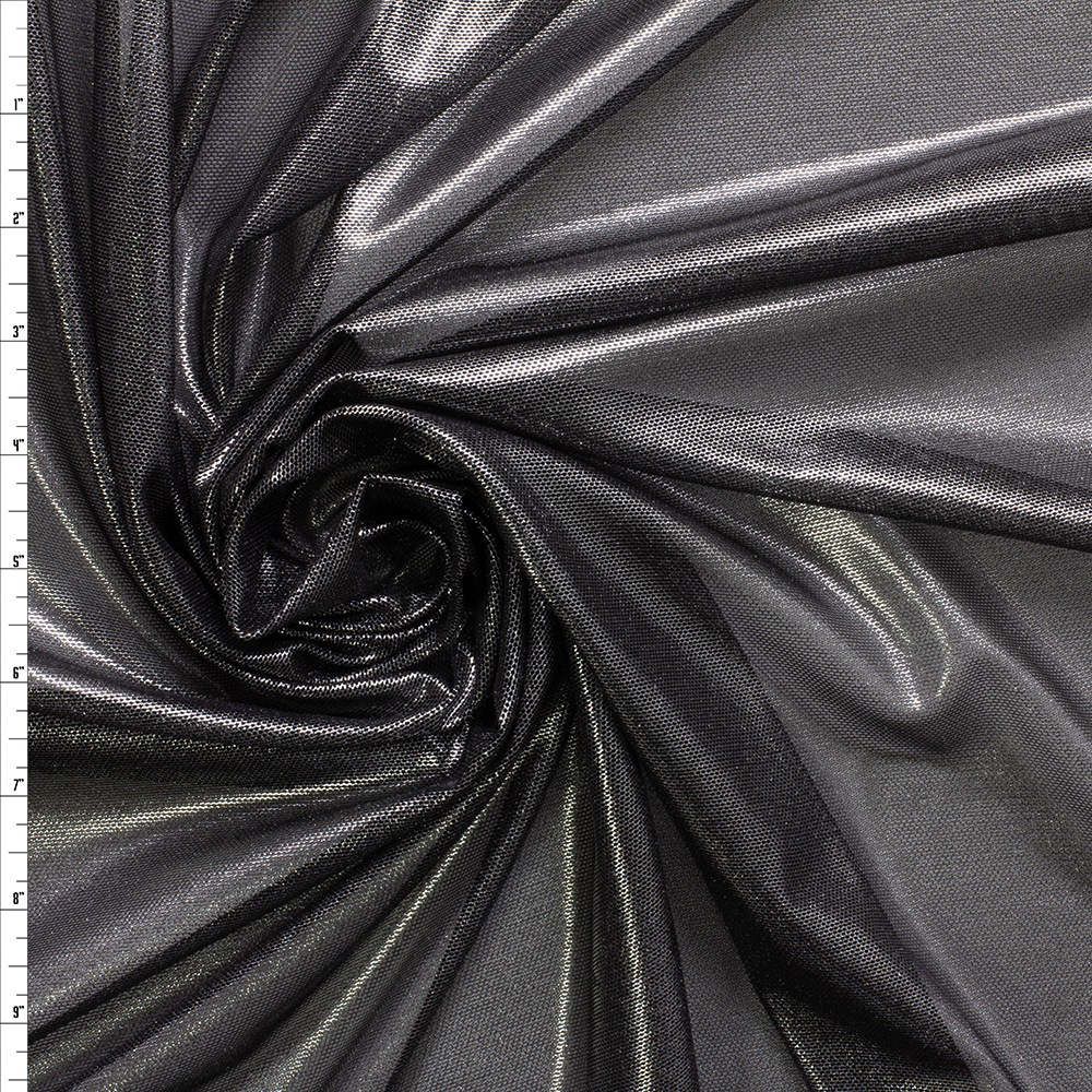 Metallic Silver on Black Power Mesh #30358 Fabric By The Yard