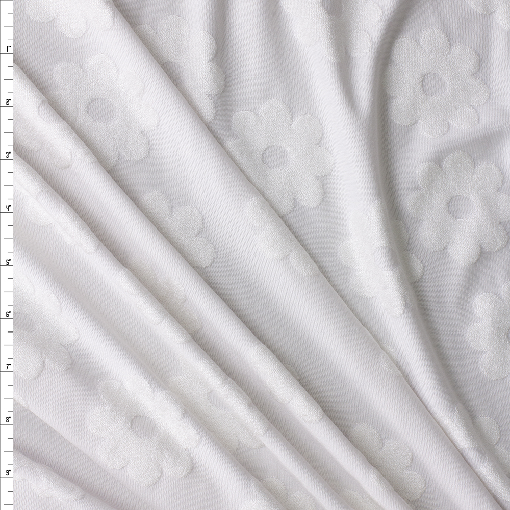 White on White Tossed Flowers Burnout French Terry #30363 Fabric By The Yard