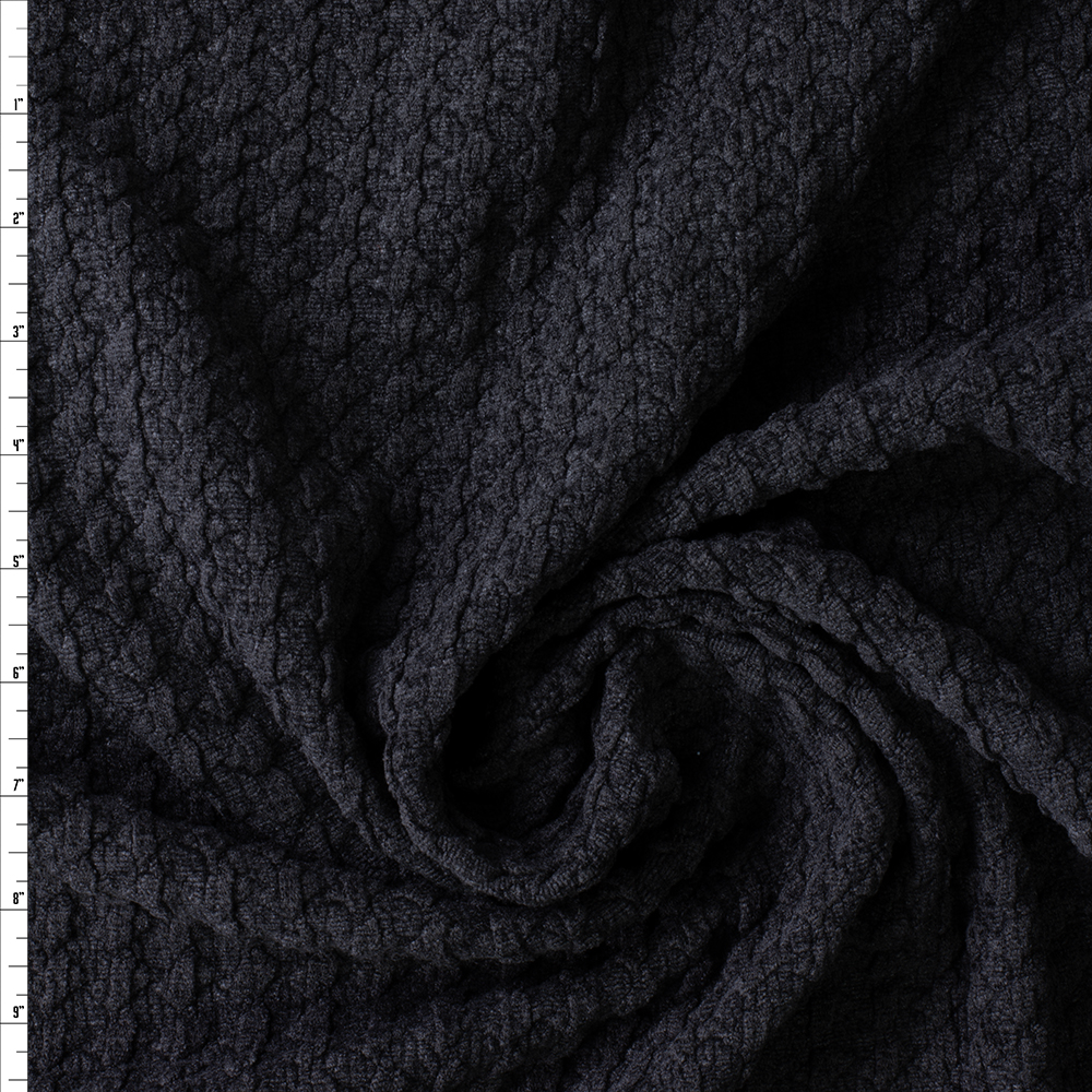 Black Chunky Knit Texture Double Knit #30366 Fabric By The Yard