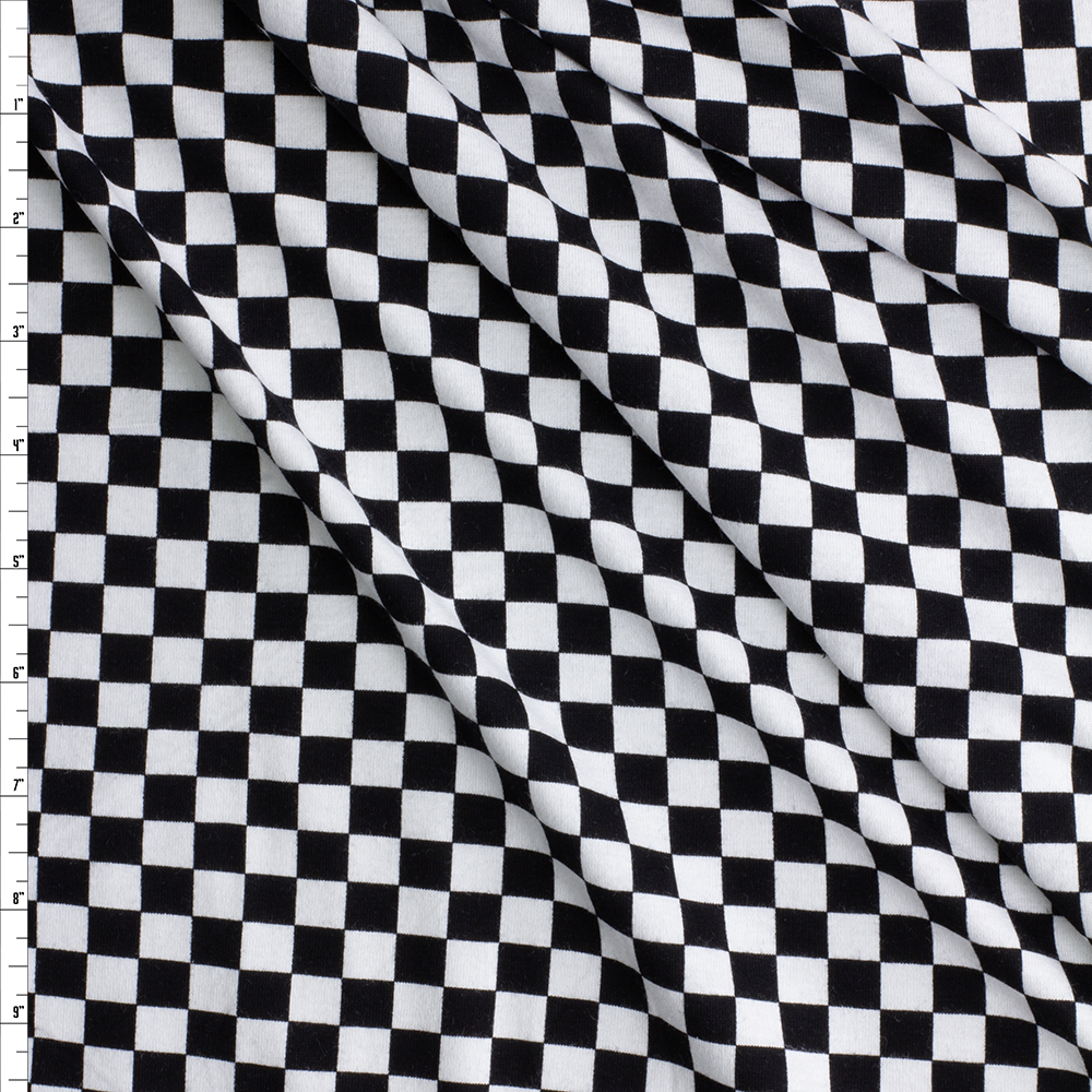 Black and White Checkered Cotton/Spandex Jersey Knit #30391 Fabric By The Yard