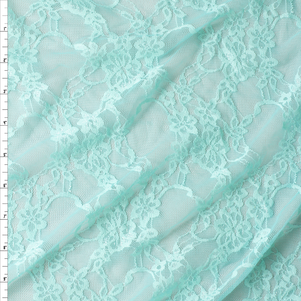 Aqua Floral Stretch Lace #30410 Fabric By The Yard