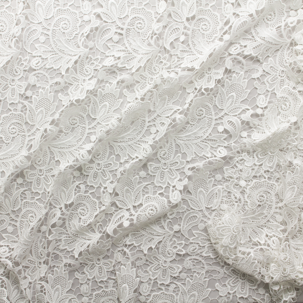 Warm White Floral Guipure Lace #30417 Fabric By The Yard - Wide shot