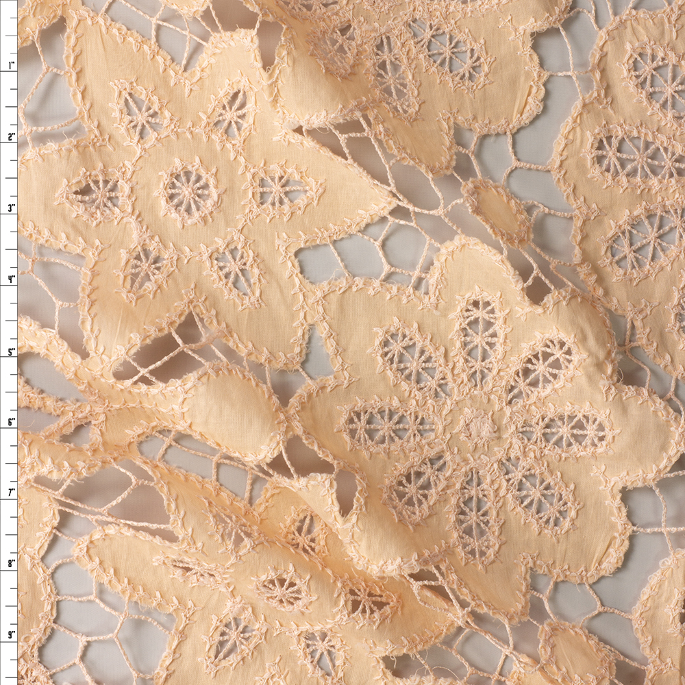 Peach Floral Designer Cutout Lace #30423 Fabric By The Yard
