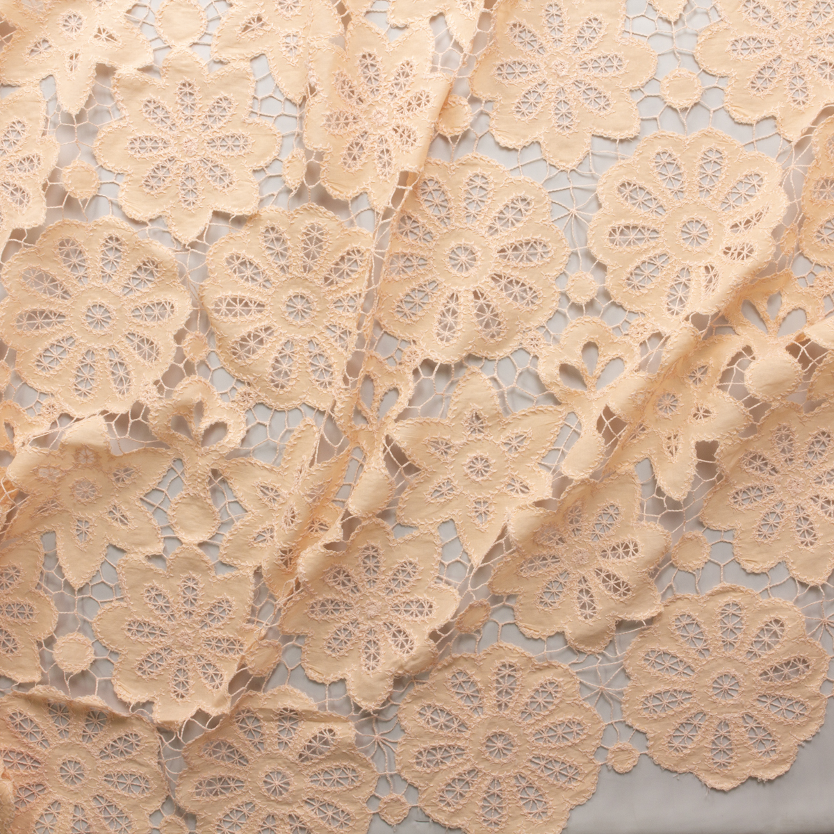 Peach Floral Designer Cutout Lace #30423 Fabric By The Yard - Wide shot