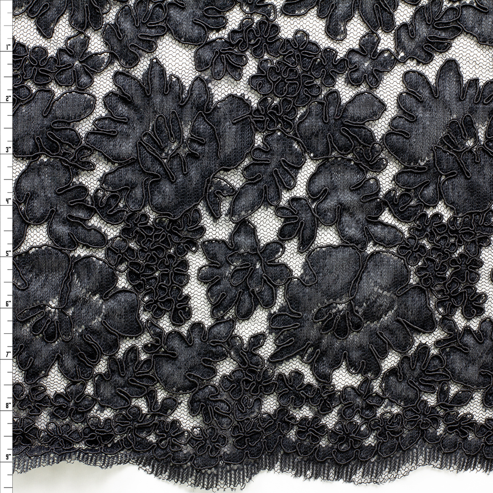 Black Bridal Alençon Lace #30426 Fabric By The Yard