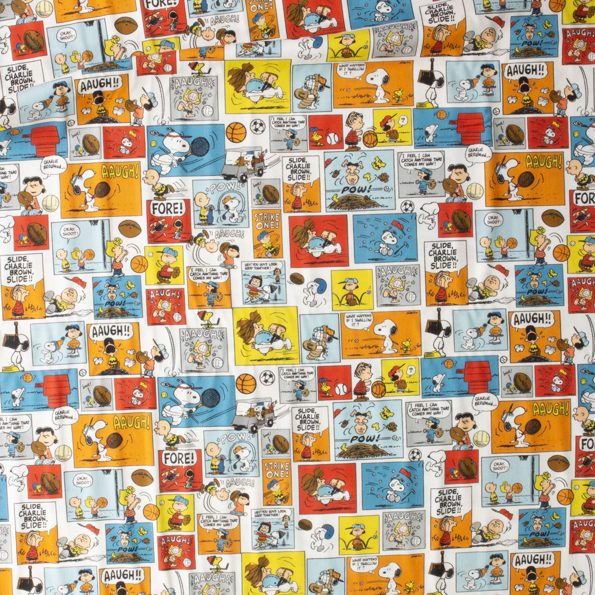 Peanuts Sports Comic Quilter’s Cotton from Maywood Studio #30454 Fabric By The Yard - Wide shot