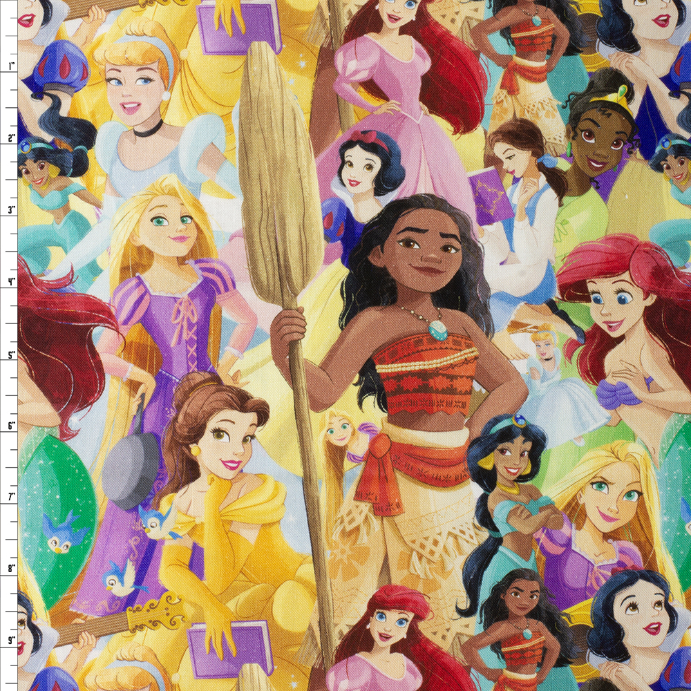 Packed Princesses Quilter’s Cotton from Maywood Studio #30458 Fabric By The Yard