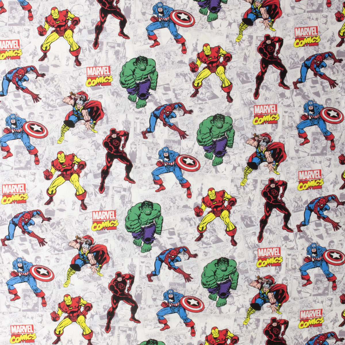 Marvel Action Comic Quilter’s Cotton from Maywood Studio #30463 Fabric By The Yard - Wide shot