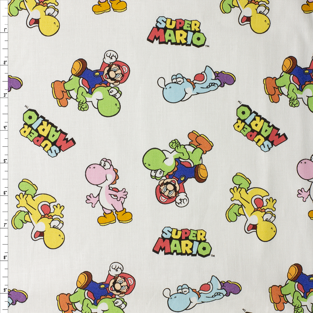 Mario and Yoshi Quilter’s Cotton from Maywood Studio #30467 Fabric By The Yard