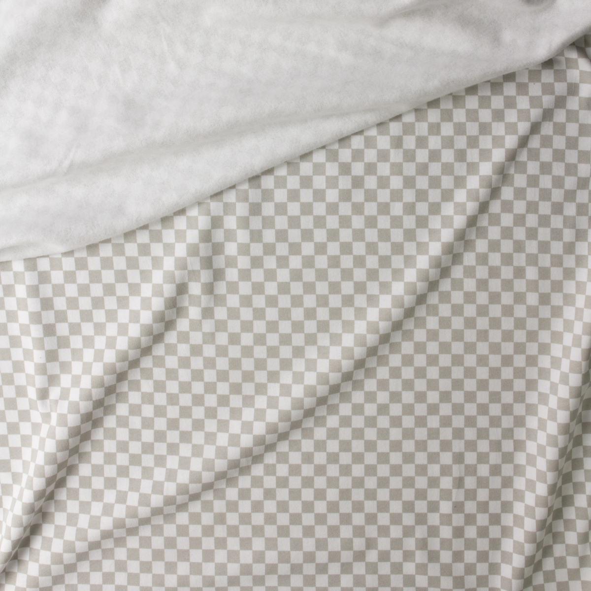 White and Light Grey Checkers Cotton Sweatshirt Fleece #30480 Fabric By The Yard - Wide shot