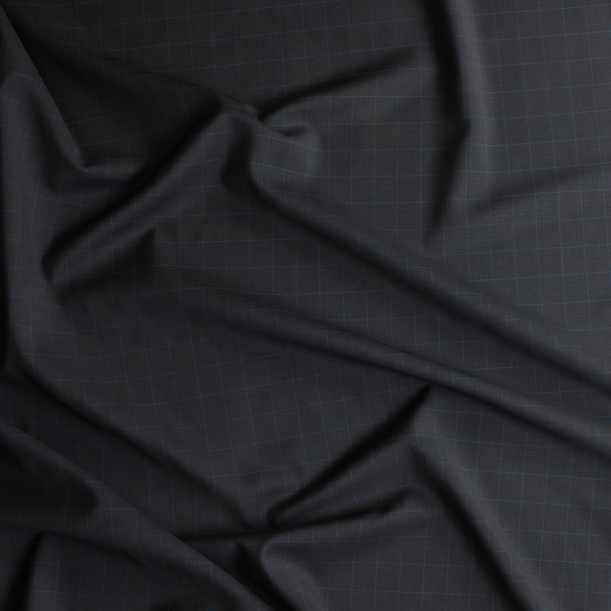 Blue on Charcoal Glen Plaid Wool Suiting #30491 Fabric By The Yard - Wide shot
