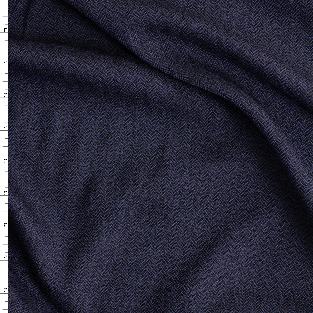 Navy Herringbone Brushed Wool Suiting #30504 Fabric By The Yard