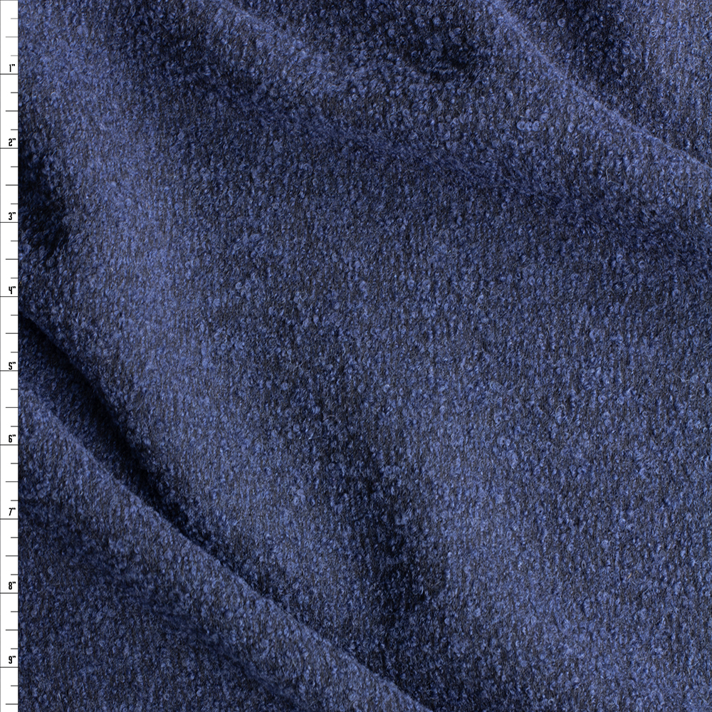 Dark Ocean Blue Wool Bouclé #30526 Fabric By The Yard
