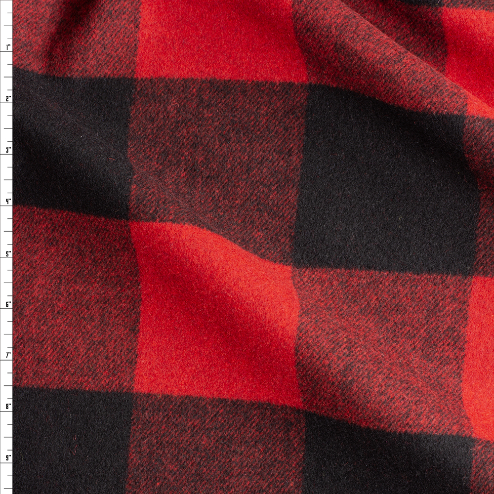 Red and Black 4” Buffalo Plaid Wool Coating #30529 Fabric By The Yard