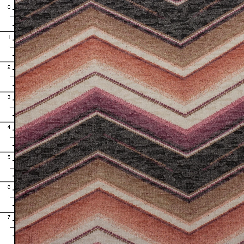 Tan, Peach, Mauve, and Purple Large Chevron Burnout Jersey Knit