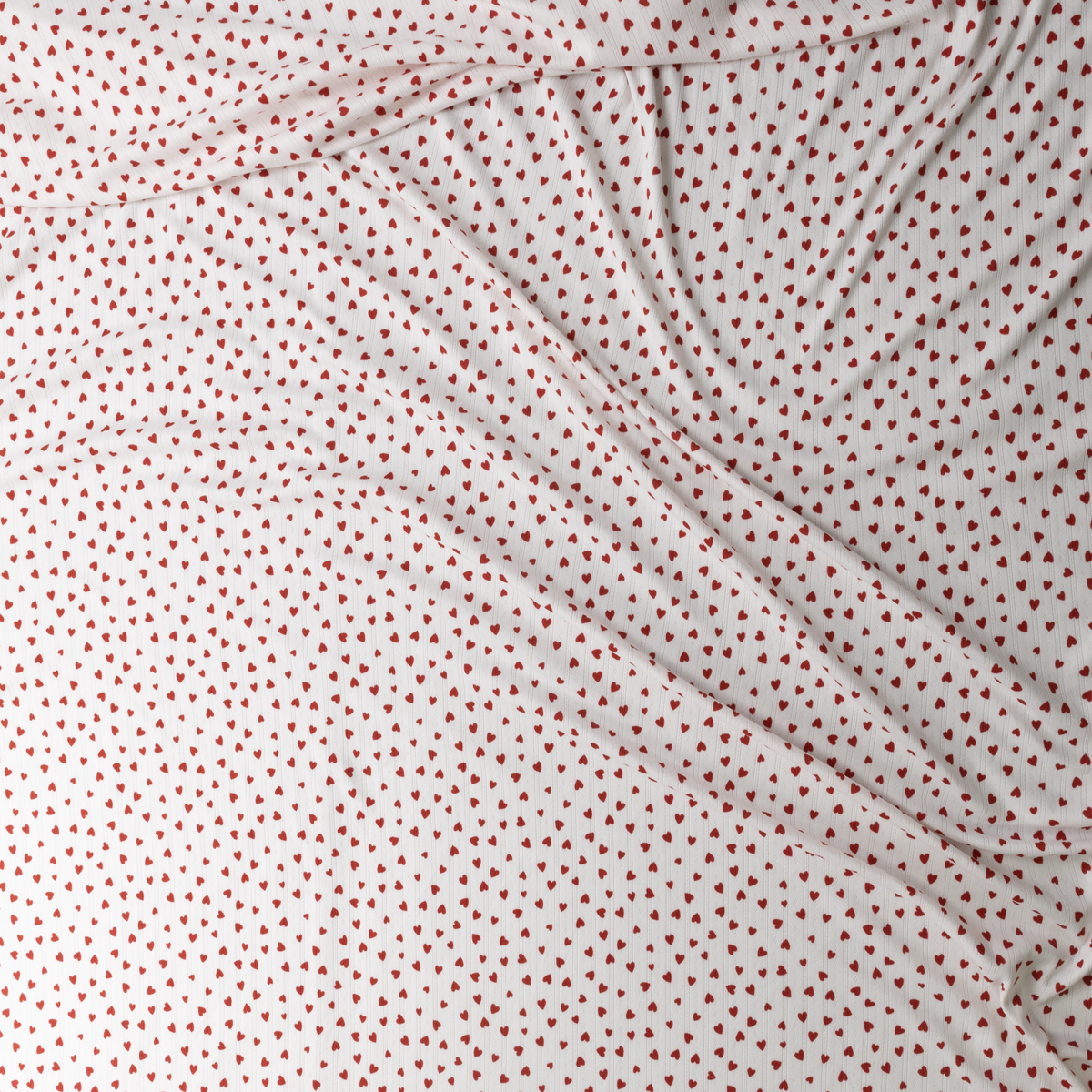 Red Hearts on White Stretch Pointelle Knit #30607 Fabric By The Yard - Wide shot