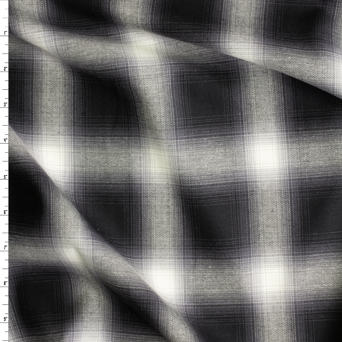 Black and White Gradient Plaid Designer Flannel Shirting #30610 Fabric By The Yard