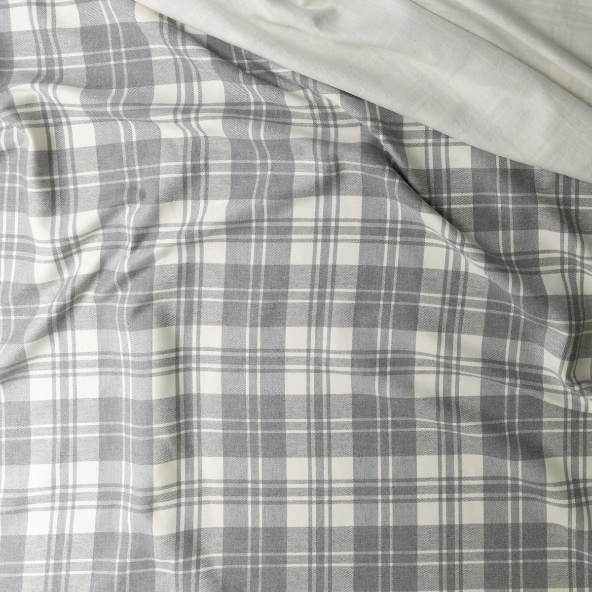 Grey and Winter White Plaid Reversible Cotton Flannel #30613 Fabric By The Yard - Wide shot
