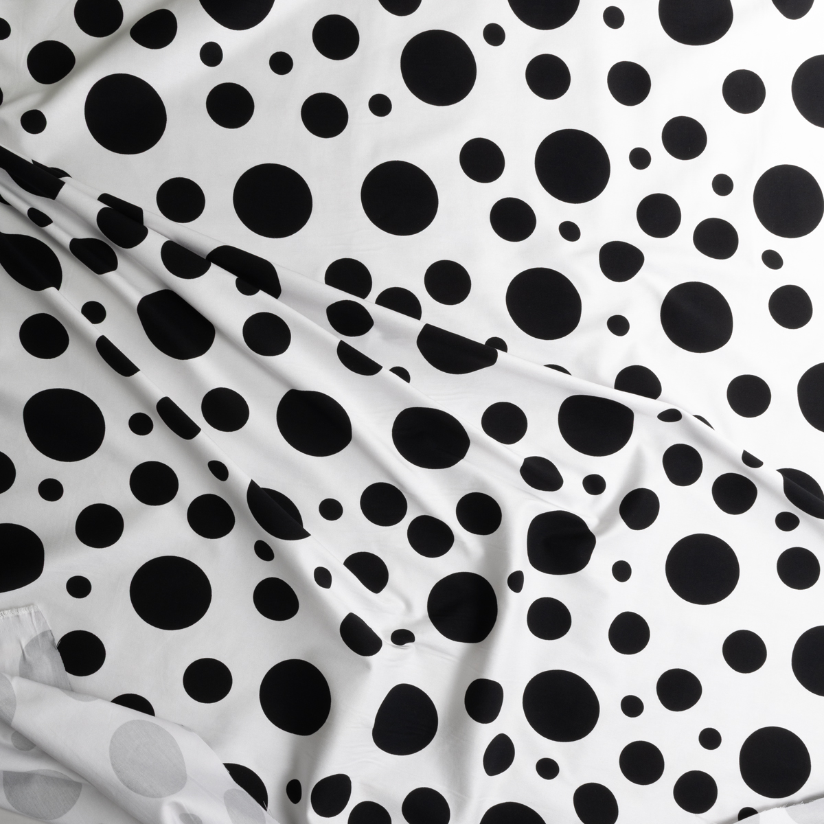 Black Dots on White Nylon/Viscose/Spandex #30650 Fabric By The Yard - Wide shot