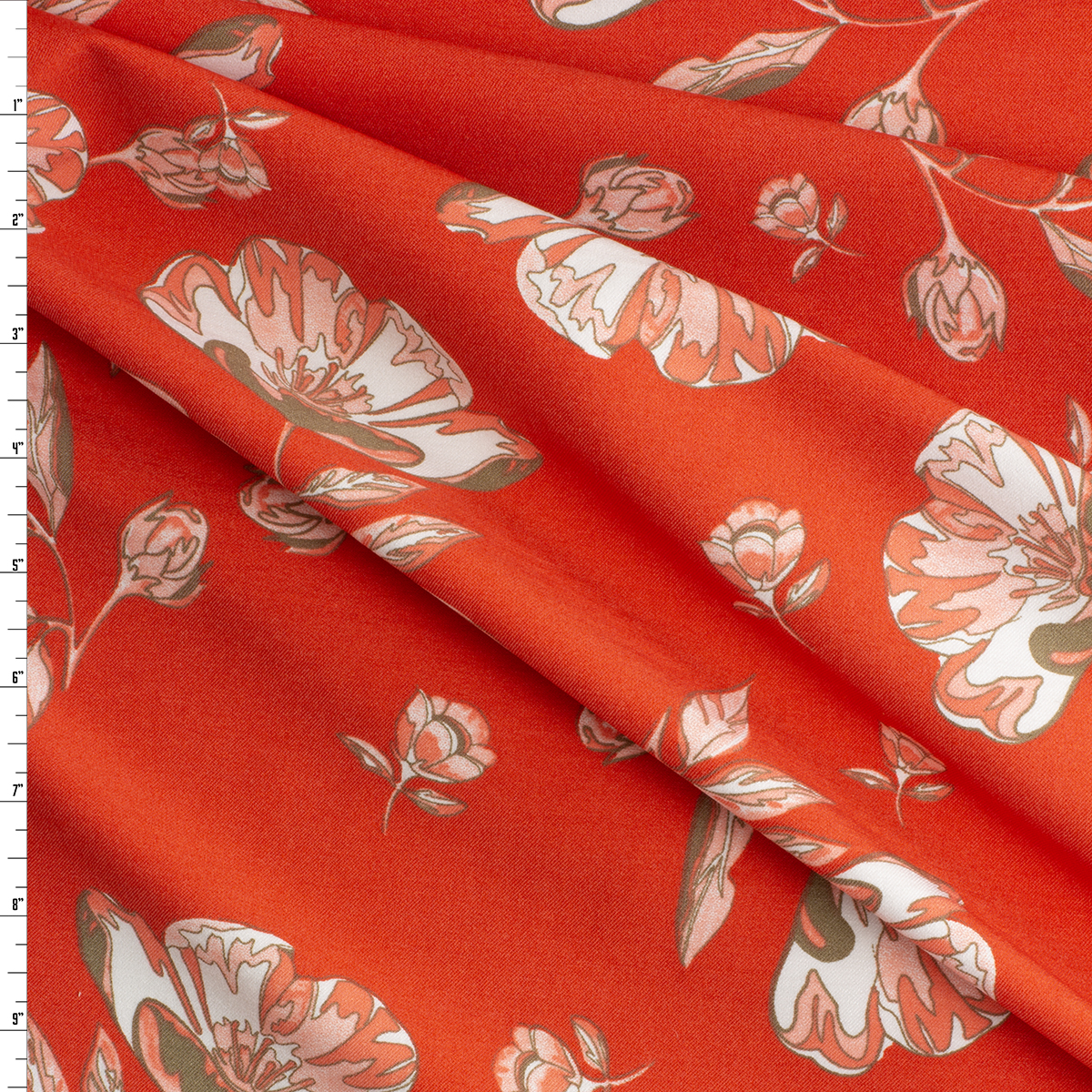 Red and Taupe Floral Nylon/Viscose/Spandex #30653 Fabric By The Yard