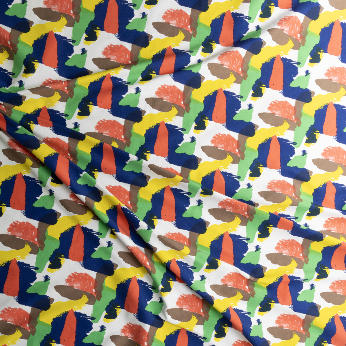 Vibrant Brushstrokes on White Nylon/Viscose/Spandex #30654 Fabric By The Yard - Wide shot