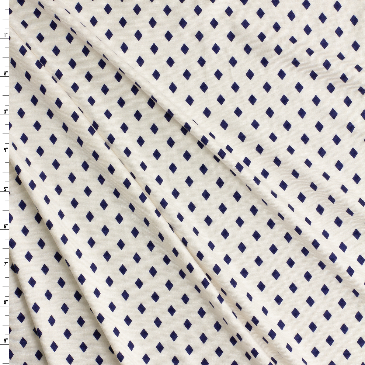 Deep Blue Diamonds on Ivory Stretch Modal Jersey Knit from ‘Hanky Panky’ #30662 Fabric By The Yard