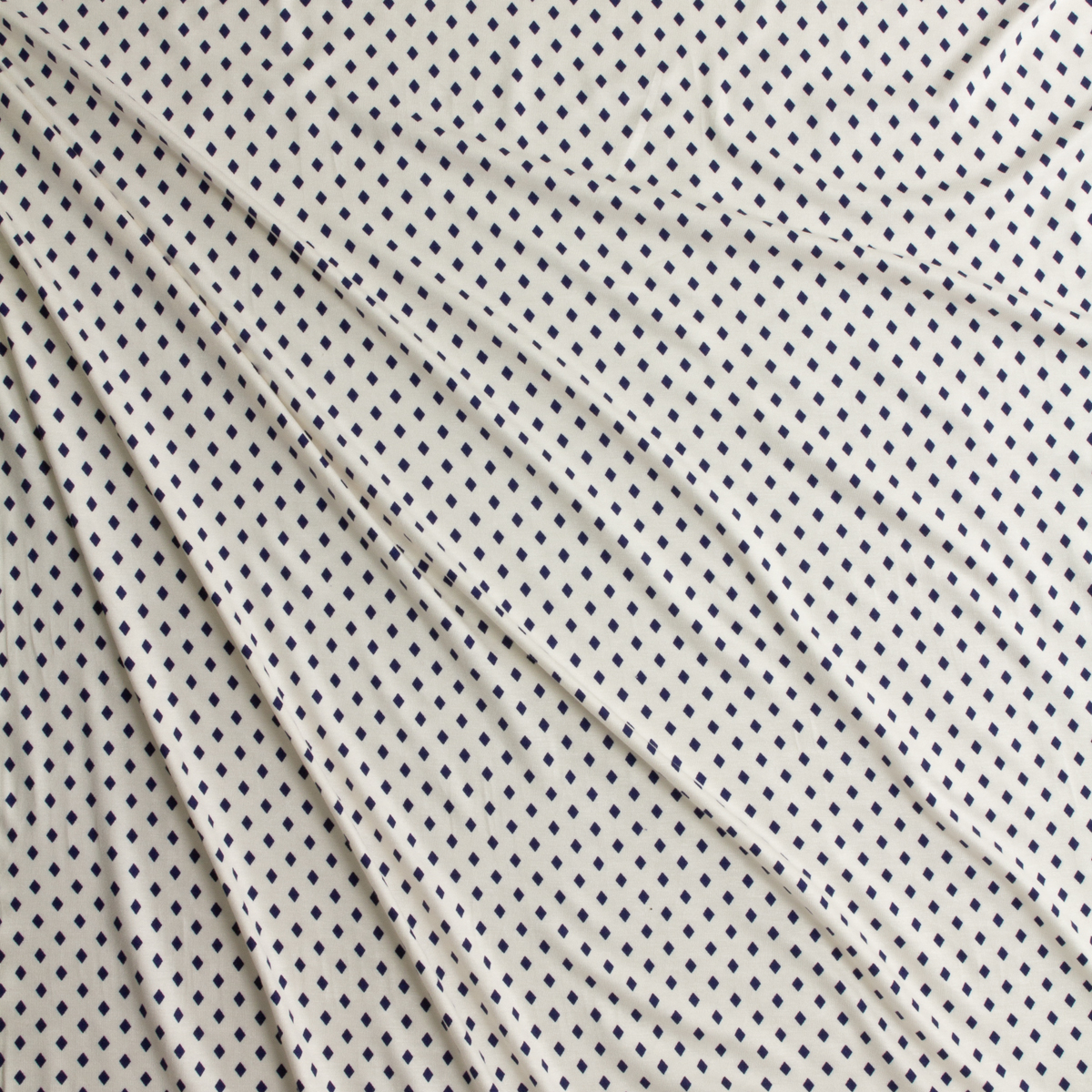 Deep Blue Diamonds on Ivory Stretch Modal Jersey Knit from ‘Hanky Panky’ #30662 Fabric By The Yard - Wide shot