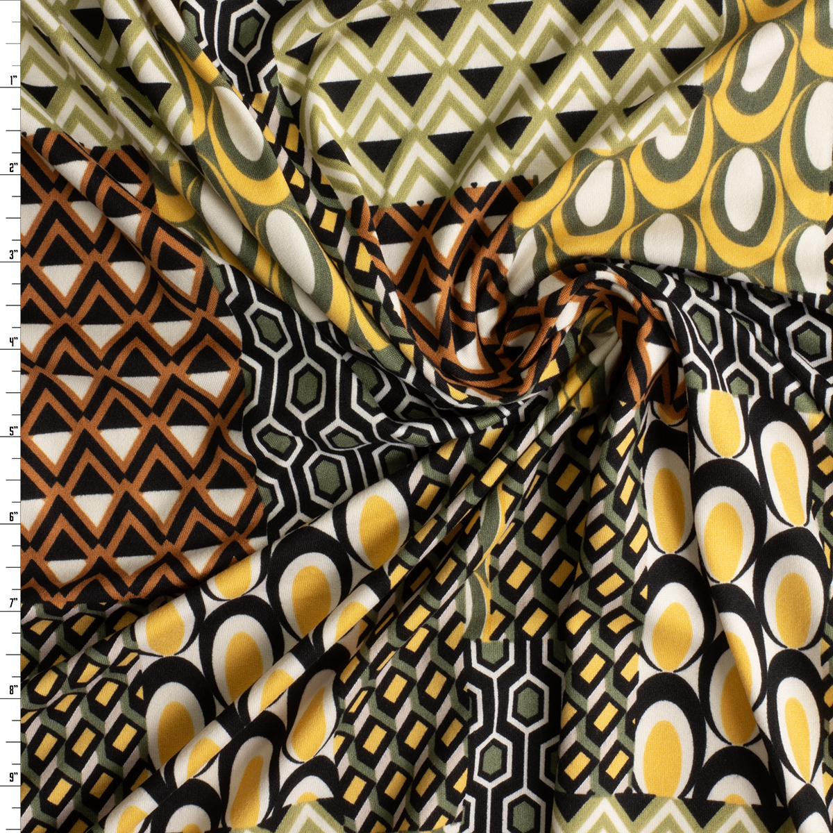 Earthtone Geometric Tiles Double Brushed Poly/Spandex Knit #30692 Fabric By The Yard