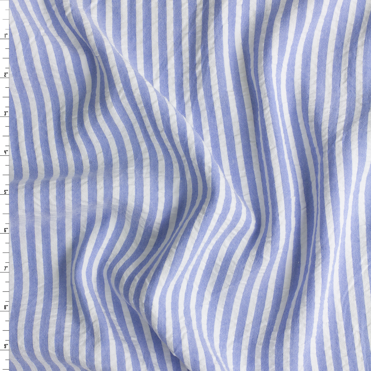 Light Blue and White Vertical Stripe Cotton Seersucker #30700 Fabric By The Yard