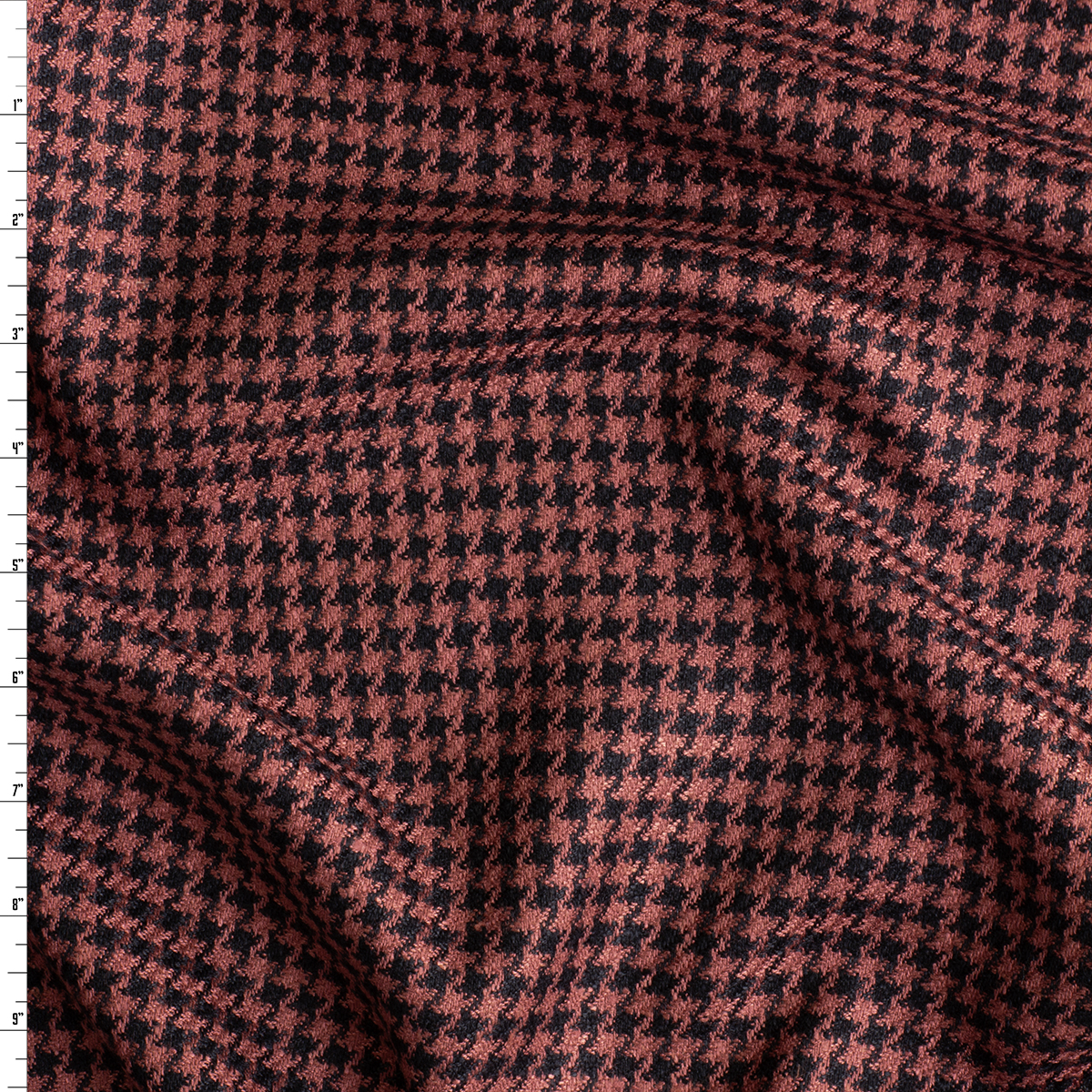 Rose and Black Houndstooth Rayon Tweed #30703 Fabric By The Yard