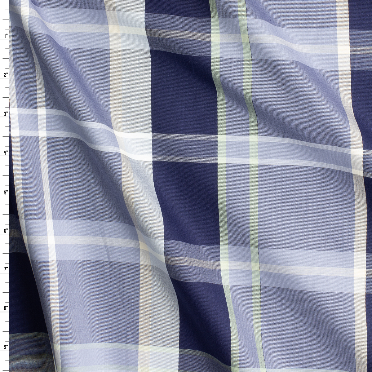 Navy, Grey, and Mint Plaid Designer Cotton Sateen Shirting #30709 Fabric By The Yard