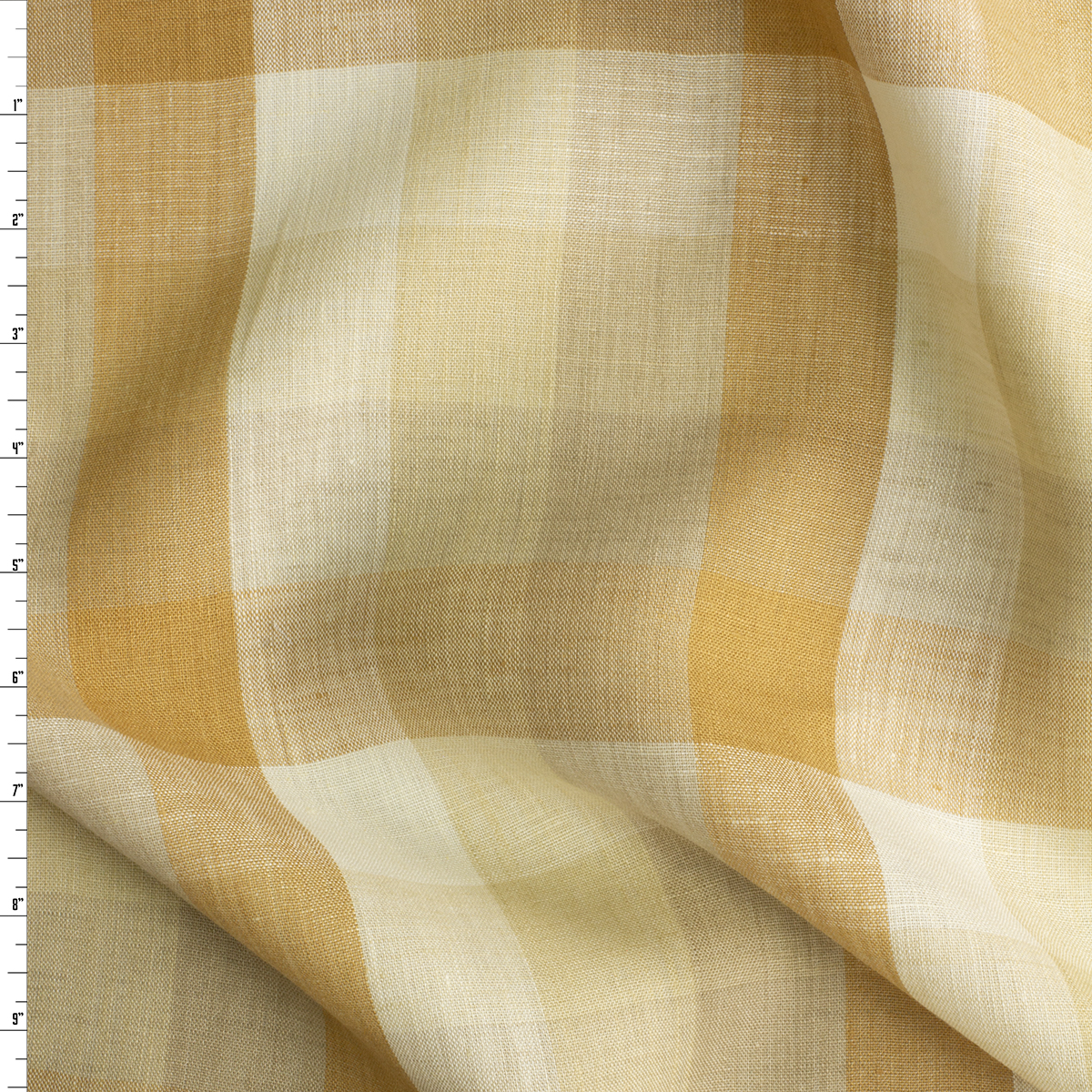 Mustard, Tan, and Ivory Plaid Linen #30724 Fabric By The Yard