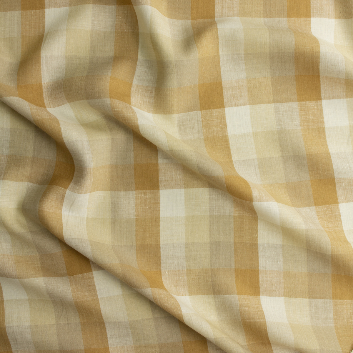Mustard, Tan, and Ivory Plaid Linen #30724 Fabric By The Yard - Wide shot