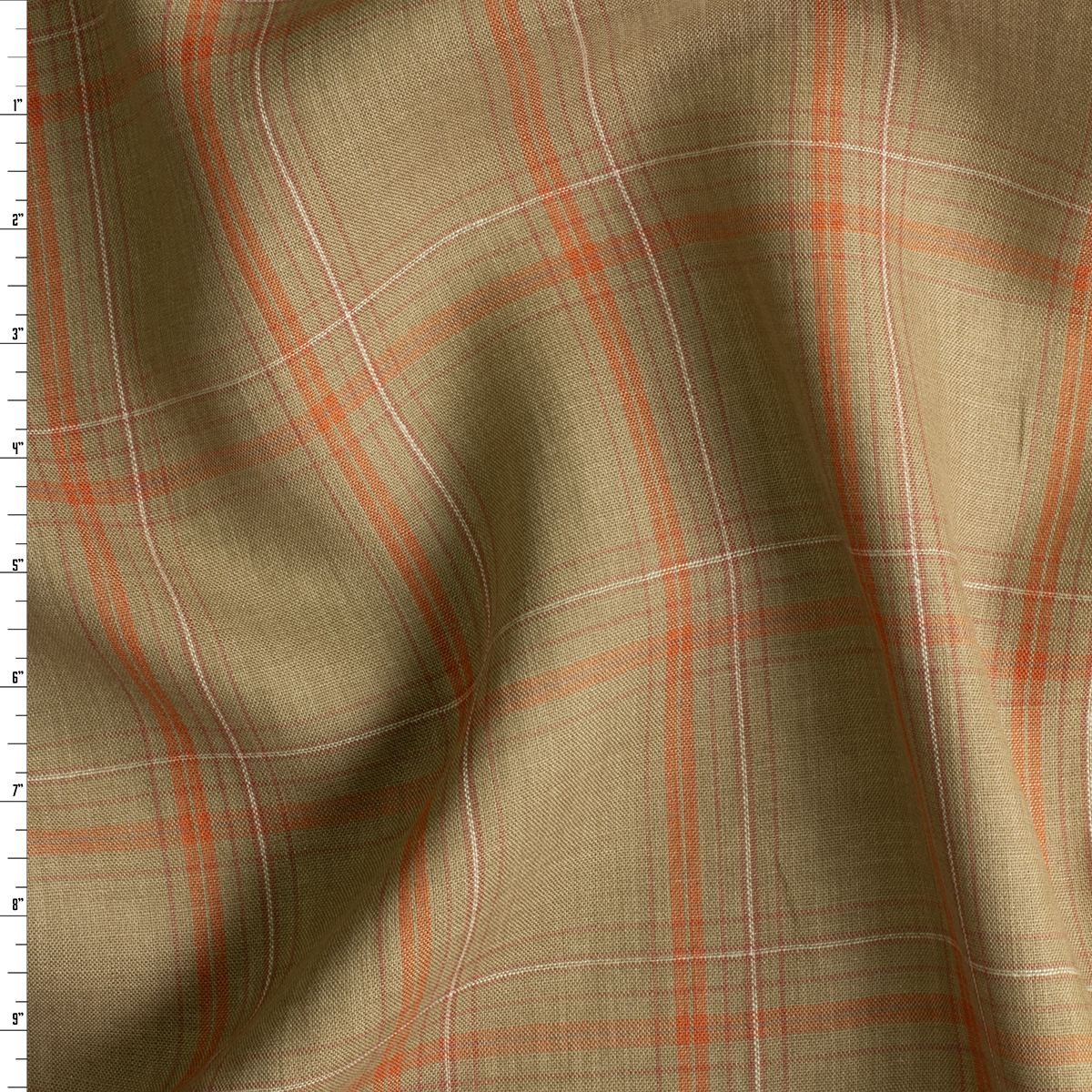 Taupe and Orange Linen #30726 Fabric By The Yard