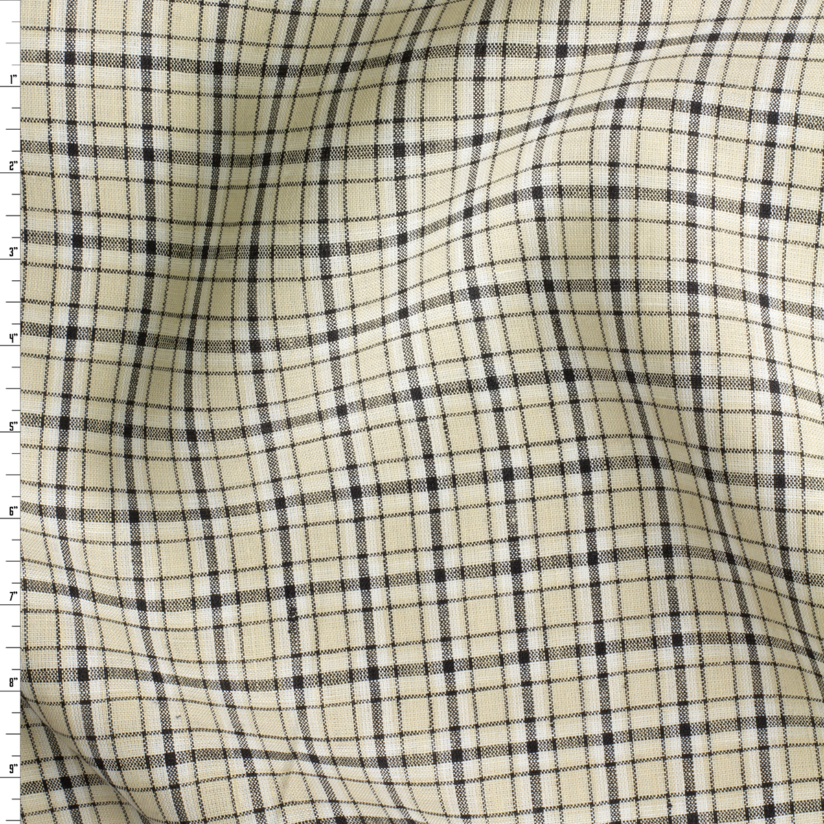 Ivory and Black Plaid Linen #30727 Fabric By The Yard