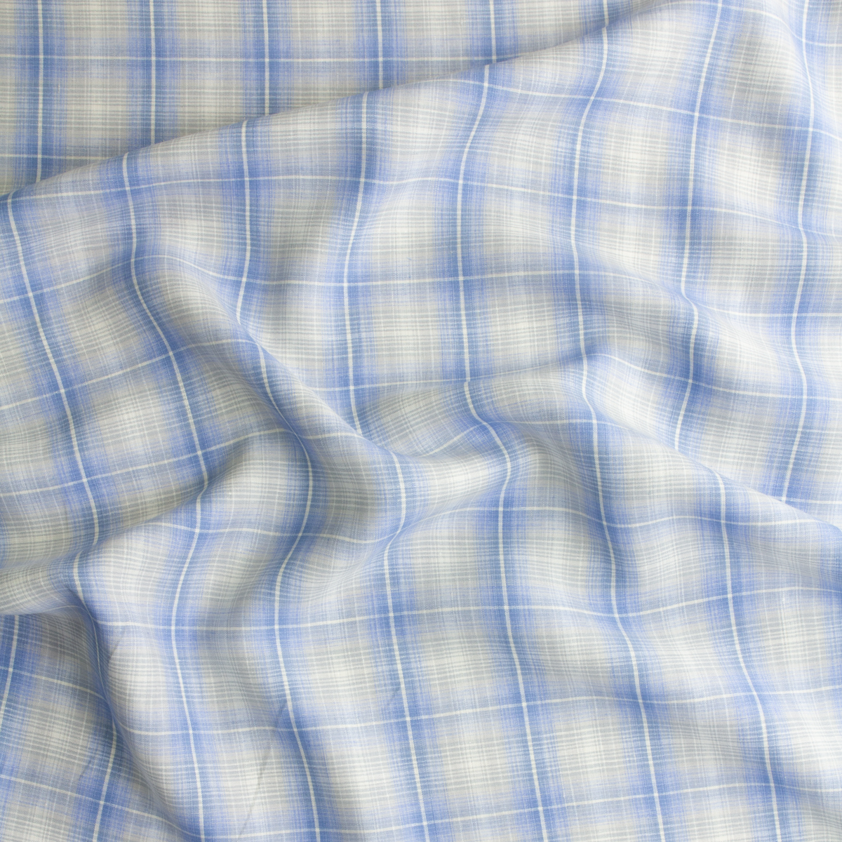 Sky, Grey, and White Plaid Linen #30730 Fabric By The Yard - Wide shot