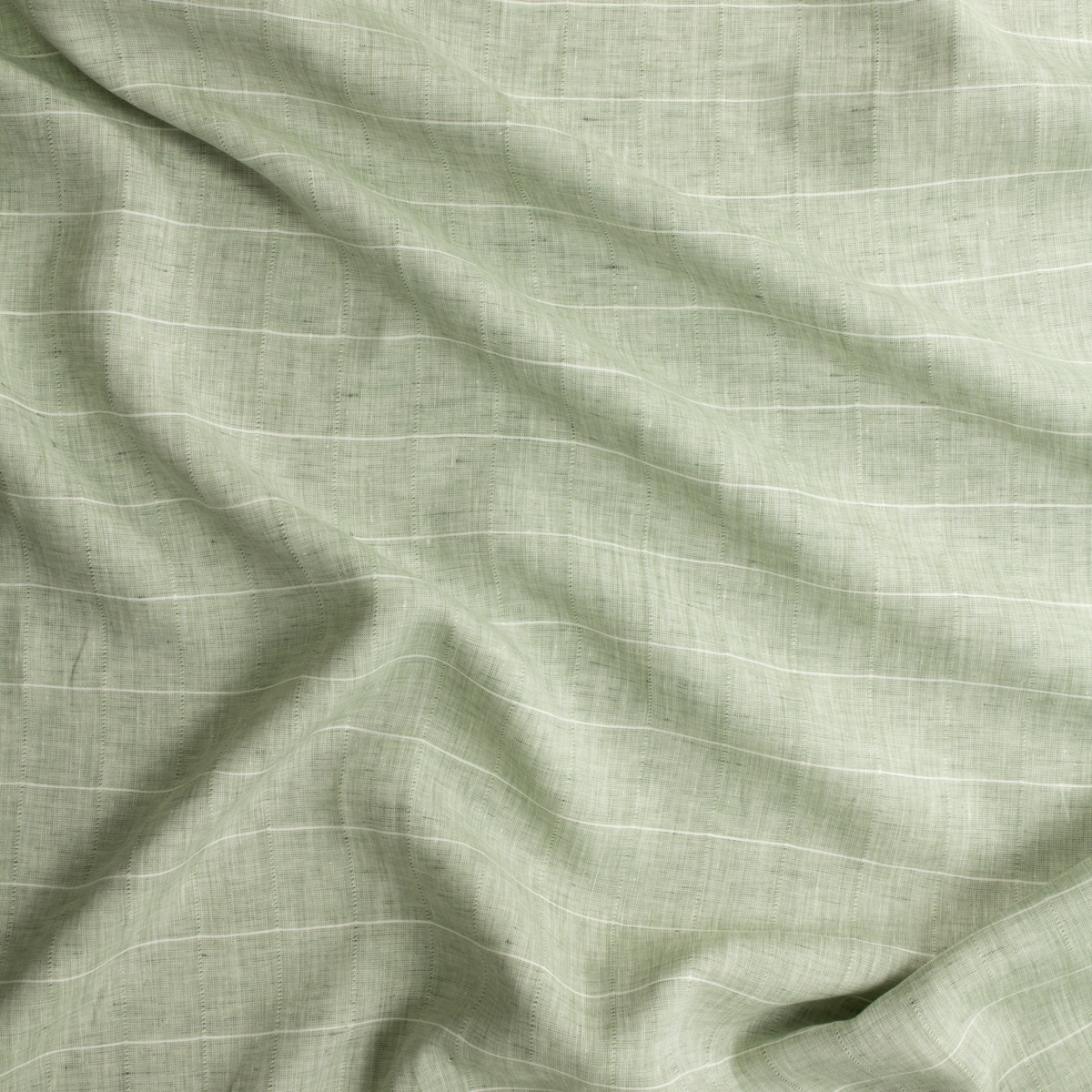 Sage and White Windowpane Plaid Linen #30731 Fabric By The Yard - Wide shot