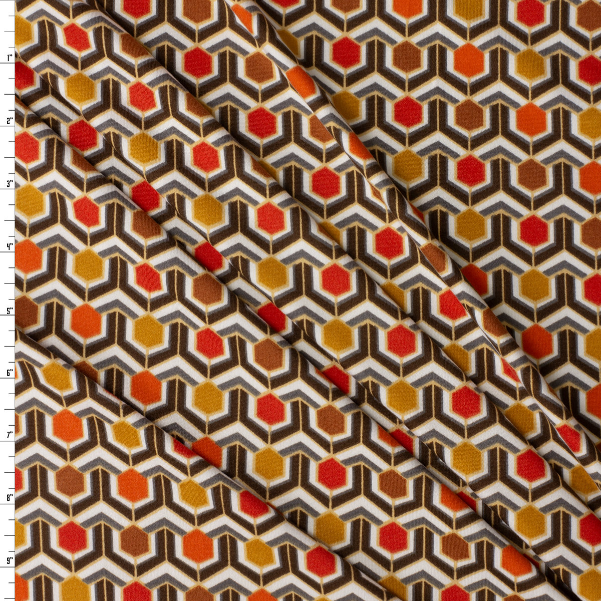 Autumn Tones Retro Geometric Double Brushed Poly/Spandex #30807 Fabric By The Yard