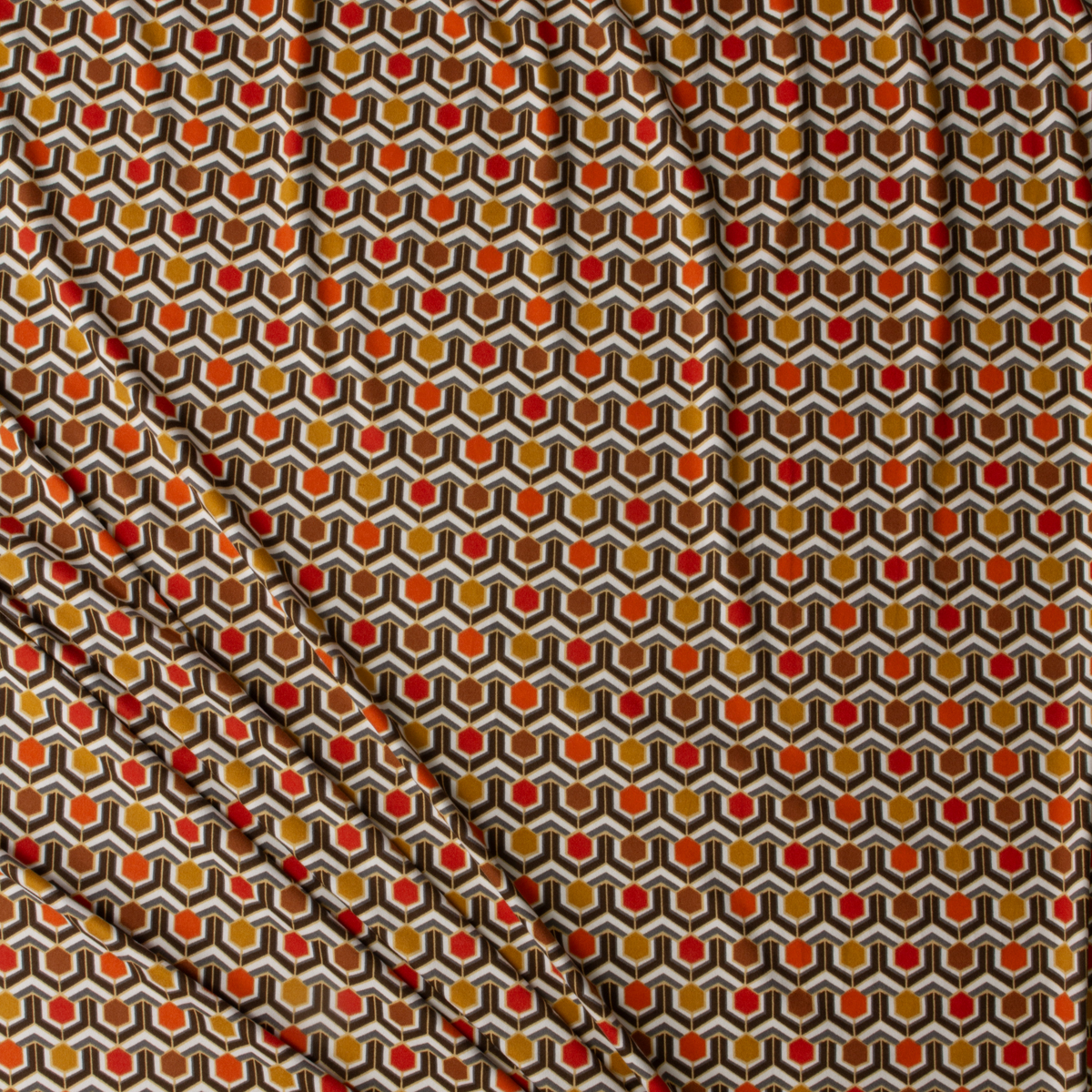 Autumn Tones Retro Geometric Double Brushed Poly/Spandex #30807 Fabric By The Yard - Wide shot