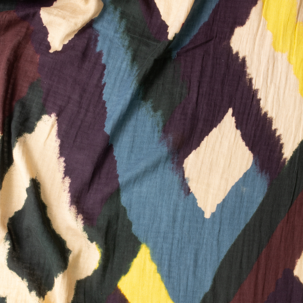 Plum, Teal, Wine, Tan, and Yellow Brushstroke Geo Cotton Double Gauze #30809 Fabric By The Yard - Wide shot