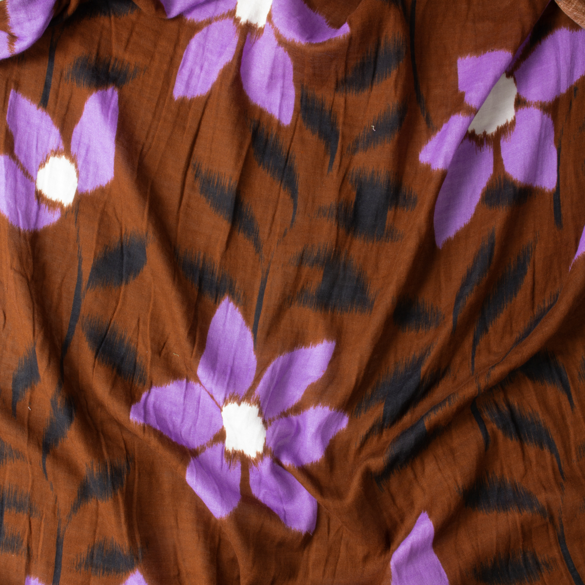 Rust, Lavender, Black, and White Brushstroke Floral Cotton Double Gauze #30810 Fabric By The Yard - Wide shot