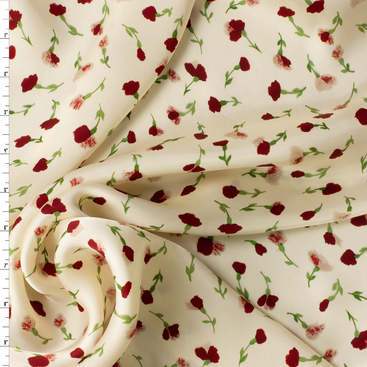 Deep Red and Green Tossed Floral on Ivory Cupro Bemberg Lining #30844 Fabric By The Yard