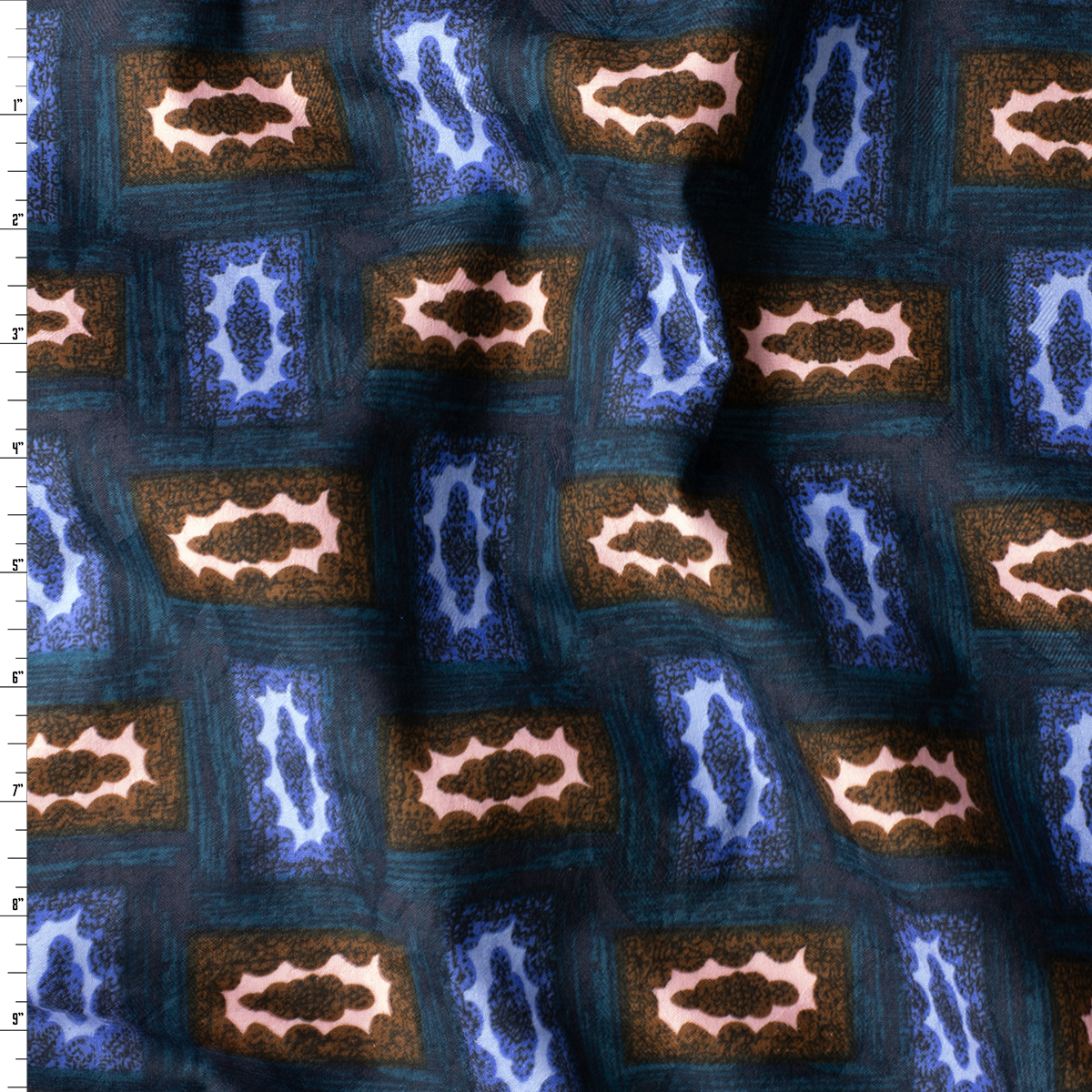 Brick and Blue Tiles on Teal Japanese Printed Cotton Jaquard #30852 Fabric By The Yard