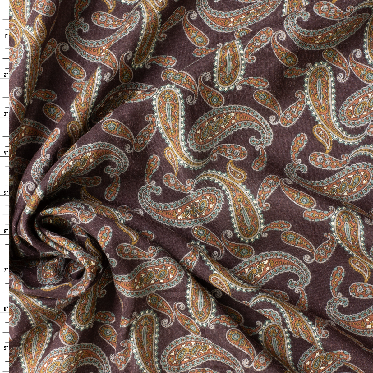 Mahogany, Rust, and Sage Paisley Japanese Cotton Lawn #30858 Fabric By The Yard